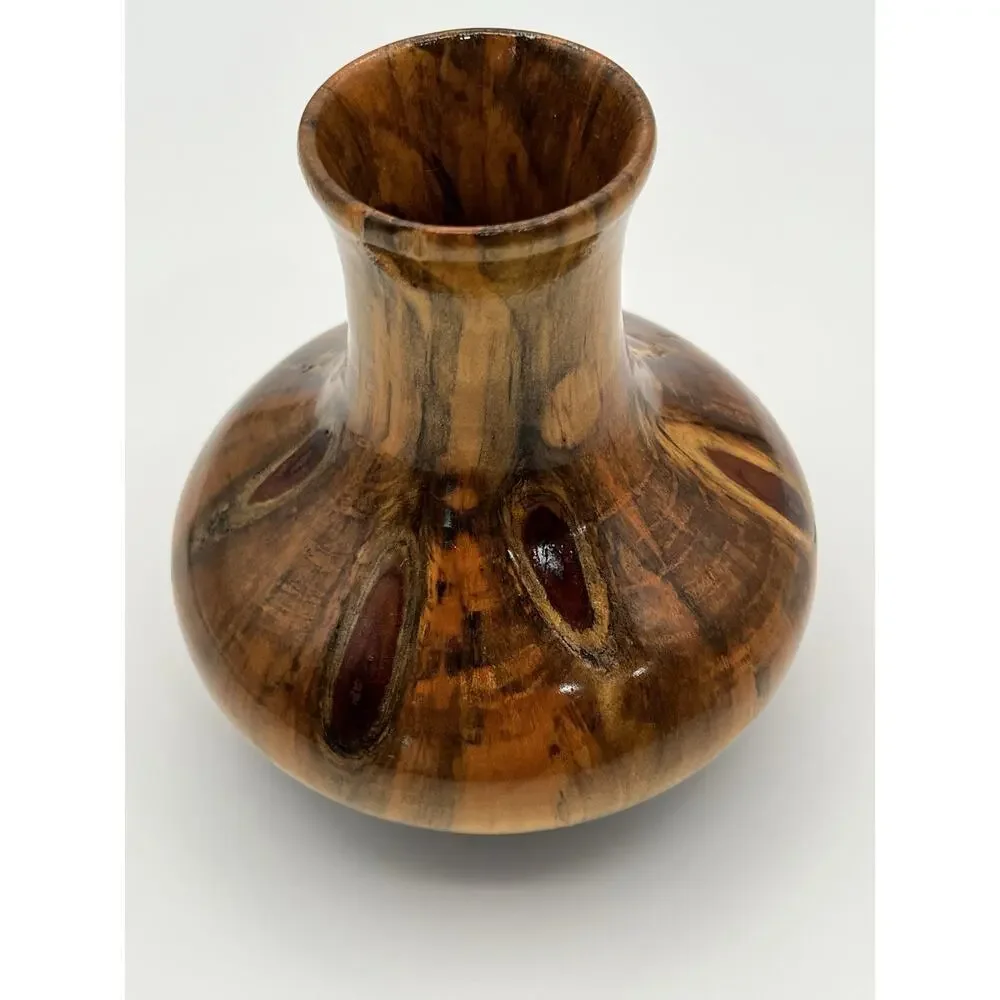 VTG Rare Norfolk Island Pine Hand Turned Wood Vase By D. Van Doren Artist signed